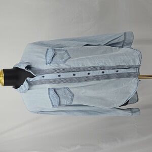 Knox Rose Denim Long Sleeve Button Down Shirt Crochet Accents Size Medium